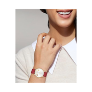 Coach Elliot Women’s 2H Quartz Watch – 36mm Gold-Tone Case, Red Calfskin Strap, Crystal Accents with Signature Heart Motif, Water Resistant 3ATM