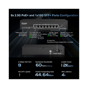 MokerLink 8-Port 2.5G PoE Switch with 10G SFP | 120W PoE | Fanless Unmanaged Metal Switch | IEEE 802.3af/at | High-Speed 2.5GbE Network Switch