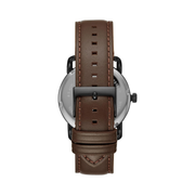 Fossil Copeland Men’s Quartz Watch – Black Sunray Dial, Amber Crystal, Brown Leather Strap