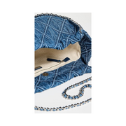 Tory Burch Fleming Soft Denim Drawstring Bag – Quilted Design, Chain Strap, Designer Women’s Shoulder Handbag