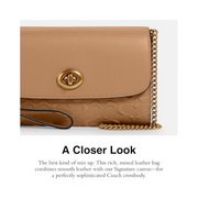 Coach Signature Leather Chain Crossbody Bag – Embossed & Smooth Leather in Taupe