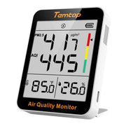 Temtop Air Quality Monitor with Indoor Thermometer & Thermo-Hygrometer – PM2.5, AQI, Temperature and Humidity Meter for Home, Office, Nursery, School, 60-Day Battery Life