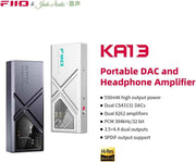 FiiO/JadeAudio KA13 Portable DAC Dongle, USB-C Adapter, 3.5mm and 4.4mm Outputs Compatible with Android/iOS System/PC/Music Players, PCM 384kHz/32bit | DSD256 550mW high Power (Black)