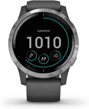 Garmin vivoactive 4 GPS Smartwatch – Music, Body Energy Monitoring, Animated Workouts, Pulse Ox, Silver with Gray Band