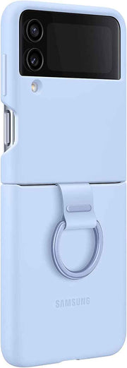 SAMSUNG Galaxy Z Flip4 Silicone Cover with Ring, Protective Phone Case with Finger Loop, Matte Finish, Bold Style, Handheld Design, US Version, Arctic Blue