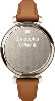 Garmin Lily 2 Classic Smartwatch Bundle – Cream Gold with Tan Leather Band, Fitness & Health Tracking, 1” Touchscreen, Up to 5 Days Battery