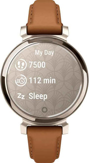 Garmin Lily 2 Classic Smartwatch Bundle – Cream Gold with Tan Leather Band, Fitness & Health Tracking, 1” Touchscreen, Up to 5 Days Battery