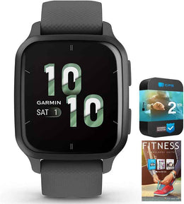 Garmin Venu Sq 2 GPS Smartwatch – Slate Bezel with Shadow Gray Case & Silicone Band, Fitness & Wellness Bundle with 2-Year Protection Plan