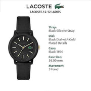 Lacoste 12.12 Women’s Quartz Watch – Black, TR90 Case, Silicone Strap – Iconic Sporty Premium Fashion Timepiece