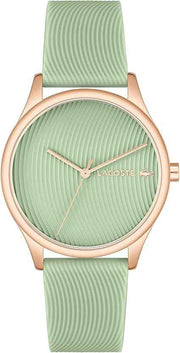 Lacoste Falda Women’s 3H Quartz Watch – Green Dial, Rose Gold Stainless Steel Case, Silicone Strap, 36mm Chic Sporty Timepiece