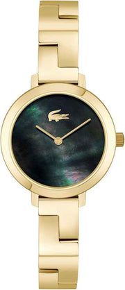 Lacoste Tivoli Women’s Slim Quartz Stainless Steel Watch – 2H Mother-of-Pearl Dial, Gold Plated Bracelet, 3 ATM Water Resistance, 28mm