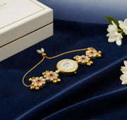 Kashmiri Kundan Wristwatch for Women | Ethnic Floral Bracelet Watch, Meenakari Work, Pearl Tassels