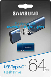 SAMSUNG Type-C™ USB Flash Drive, 64GB, Transfers 4GB Files in 15 Secs w/Up to 300MB/s 3.13 Read Speeds, Compatible w/USB 3.0/2.0, Waterproof, 2022, Blue, MUF-64DA/AM