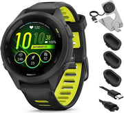 Garmin Forerunner 265S GPS Smartwatch – Black/Amp Yellow, AMOLED Display, Advanced Training Features, Bundle with Charging Dock + Accessories