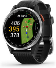 Garmin Approach S44 Golf GPS Smartwatch – Silver Aluminum Bezel with Black Silicone Band