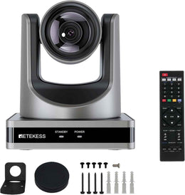 Retekess TC202 PTZ Camera 12x Optical Zoom, 16x Digital Zoom, AI AutoTracking, Works with Skype, OBS, YouTube,Video Conferencing System for Church Worship and Event
