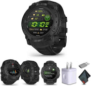 Garmin Instinct 3 Tactical Edition GPS Smartwatch – Rugged Outdoor AMOLED 50mm Display, Built-in GPS, Black (Bundle with Wall Charger & Cleaning Cloth)