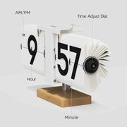 mooas Classic Modern Wood Big Flip Desk Clock (White), Retro Vintage Analog Design Auto Flip Clock Table Clock Large Number Battery Powered, Ideal for Home Office School Hotel Café