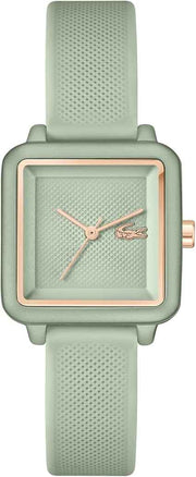 Lacoste.12.12 Flow Women’s Quartz Watch – Green Aluminum Case, Slim Silicone Strap, Minimalist Square Design, Water Resistant 3ATM, 26mm