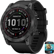 Garmin Fenix 7X Sapphire Solar Smartwatch – Carbon Gray DLC Titanium, 1.4” GPS Fitness Watch, Bundle with 2-Year Protection