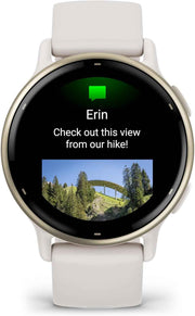 Garmin Vivoactive® 5 Health & Fitness GPS Smartwatch – Cream Gold Aluminum Bezel, Ivory Silicone Band, 1.2” AMOLED Touchscreen, 11-Day Battery, Bundle