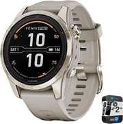 Garmin Fenix 7S Pro Solar – Sapphire GPS Smartwatch, Soft Gold Steel with Light Sand, 32GB Storage