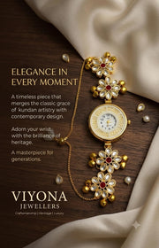 Kashmiri Kundan Wristwatch for Women | Ethnic Floral Bracelet Watch, Meenakari Work, Pearl Tassels