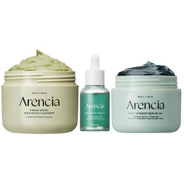 ARENCIA Glass Skin Starter Trio – Rice Cleanser + Hyssop Overnight Mask + Anti-Wrinkle Serum for Radiant, Spotless Skin