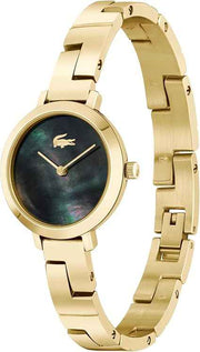 Lacoste Tivoli Women’s Slim Quartz Stainless Steel Watch – 2H Mother-of-Pearl Dial, Gold Plated Bracelet, 3 ATM Water Resistance, 28mm