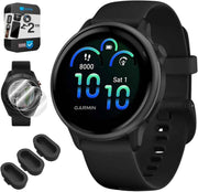 Garmin Vivoactive® 6 Health & Fitness GPS Smartwatch – Black with Silicone Band, 42mm AMOLED, 8GB Storage, 11-Day Battery, Music, Garmin Pay™ (Bundle with 2-YR Protection & Accessories)