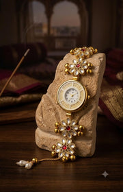 Kashmiri Kundan Wristwatch for Women | Ethnic Floral Bracelet Watch, Meenakari Work, Pearl Tassels