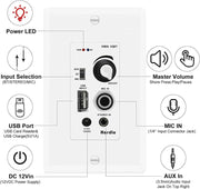 Herdio 6.5'' Bluetooth in Wall in Ceiling Speakers 600W 2-Way Flush Mount Speakers System with Wall Amplifier Receiver for Home Theater Office (2Pairs, Paintable-Grille)