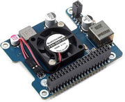 PoE HAT (F) for Raspberry Pi 5 / CM 5, 802.3af/at Compliant, High Power Output, Active Cooling Fan, Metal Heatsink, 5V/12V Header, Stackable Design
