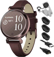 Garmin Lily 2 Classic Smartwatch – Dark Bronze, Mulberry Leather Band, Fitness & Health Tracking, 1” Touchscreen, Bundle with Charging Dock & Accessories