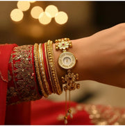 Kashmiri Kundan Wristwatch for Women | Ethnic Floral Bracelet Watch, Meenakari Work, Pearl Tassels