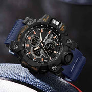 FANMIS Men's Solar Powered Casual Quartz Wrist Watch Analog Digital Multifunctional Black Sports Watch