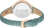 Lacoste Riga Women’s 3H Quartz Watch – 34mm Sea Green Crystal Dial, Rose Gold Stainless Steel Case, Leather Strap, Water Resistant 50M – Elegant Minimalist Timepiece