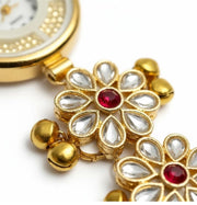 Kashmiri Kundan Wristwatch for Women | Ethnic Floral Bracelet Watch, Meenakari Work, Pearl Tassels