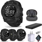 Garmin Instinct 3 Solar Tactical Edition 50mm GPS Smartwatch | Rugged Outdoor Smartwatch Bundle, Black