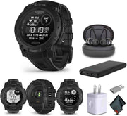 Garmin Instinct® 3 Solar Tactical Edition – 45mm Rugged Outdoor GPS Smartwatch, Solar Charging, Black | Bundle with Charger & Accessories