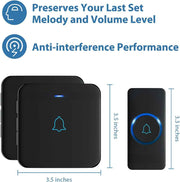 AVANTEK Wireless Doorbell, Waterproof Door Bell Chime Operating at over 1300 Feet, Classroom Doorbell with 52 Melodies, CD Quality Sound and LED Flash, 1 Button + 2 Plug-in Receivers, D-3B