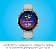 Garmin Venu 3S GPS Running Smartwatch – AMOLED Display, Advanced Health & Fitness Tracking, 14-Day Battery, Silver with Sage Gray Band (Signature Power Bundle)