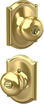 Schlage F51A PLY 605 CAM Plymouth Knob with Camelot Trim Keyed Entry Lock, Bright Brass
