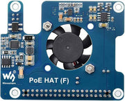 PoE HAT (F) for Raspberry Pi 5 / CM 5, 802.3af/at Compliant, High Power Output, Active Cooling Fan, Metal Heatsink, 5V/12V Header, Stackable Design
