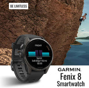 Garmin fēnix 8 – 43mm GPS Smartwatch (Carbon Gray DLC Titanium & Black-Pebble Gray) Bundle with Charger Stand, Cable, Screen Protector & Port Protector – 4 Items
