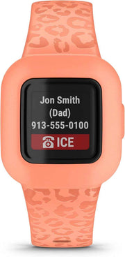 Garmin vívofit® jr. 3 Kids Fitness Tracker – Peach Leopard, Swim-Friendly, Up to 1-Year Battery Life, Activity & Adventure Tracker