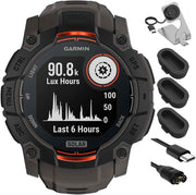 Garmin Instinct 3 Solar Outdoor GPS Smartwatch – 50mm, Rugged Black with Charcoal Band, Bundle with Charging Dock & Accessories