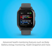 Garmin Venu Sq 2 GPS Smartwatch – AMOLED Display, All-Day Health Monitoring, Long Battery Life, Slate & Shadow Gray