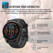 Garmin fēnix 8 – 43mm GPS Smartwatch (Carbon Gray DLC Titanium & Black-Pebble Gray) Bundle with Charger Stand, Cable, Screen Protector & Port Protector – 4 Items
