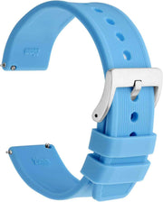 WOCCI 24mm Striped Silicone Watch Band, Replacement Strap with Brushed Silver Buckle (Blue)